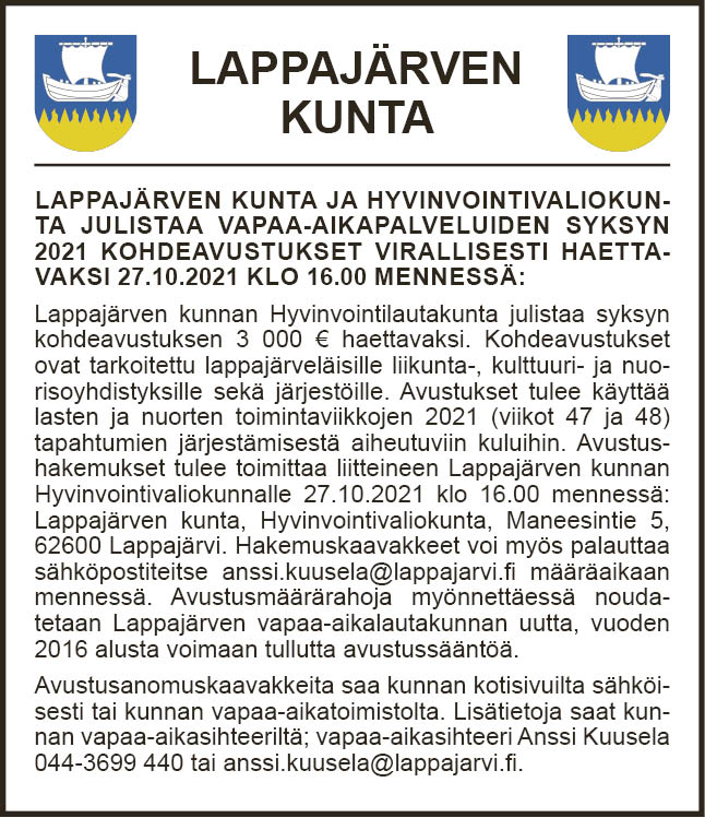 Kuvassa lappajärven kunnan lehtileike