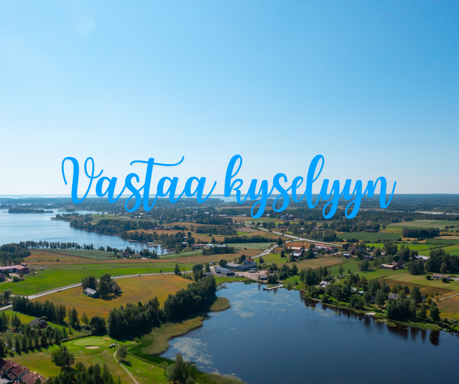 Ilmakuva Lappajärven Nykälänniemestä, teksti jossa lukee vastaa kyselyyn